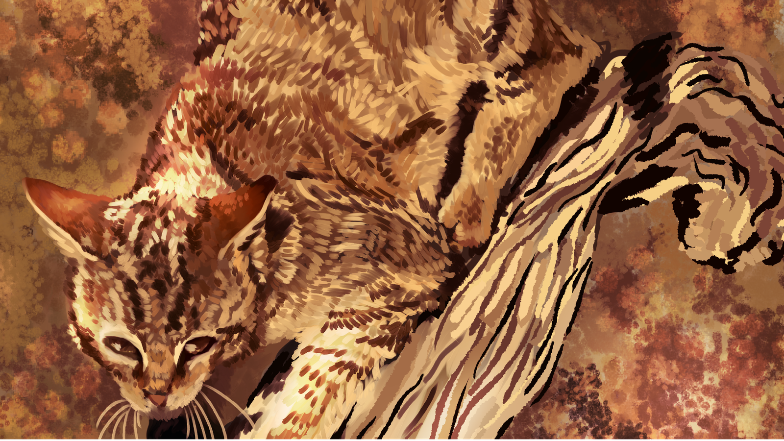 Domestic cat standing on log illustration